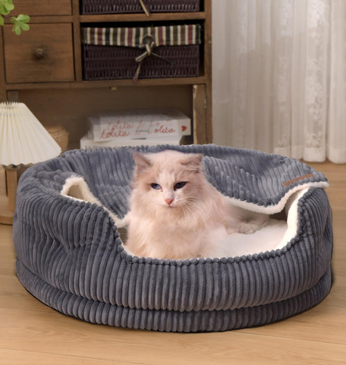 Cat Beds for Indoor Catswith Soft Hooded Blanket.Comfortable Cute cat BedRemovable Inner pad Washable with Non-Slip BottomCozy Kitten、Small Dog Bed (Dark Grey)